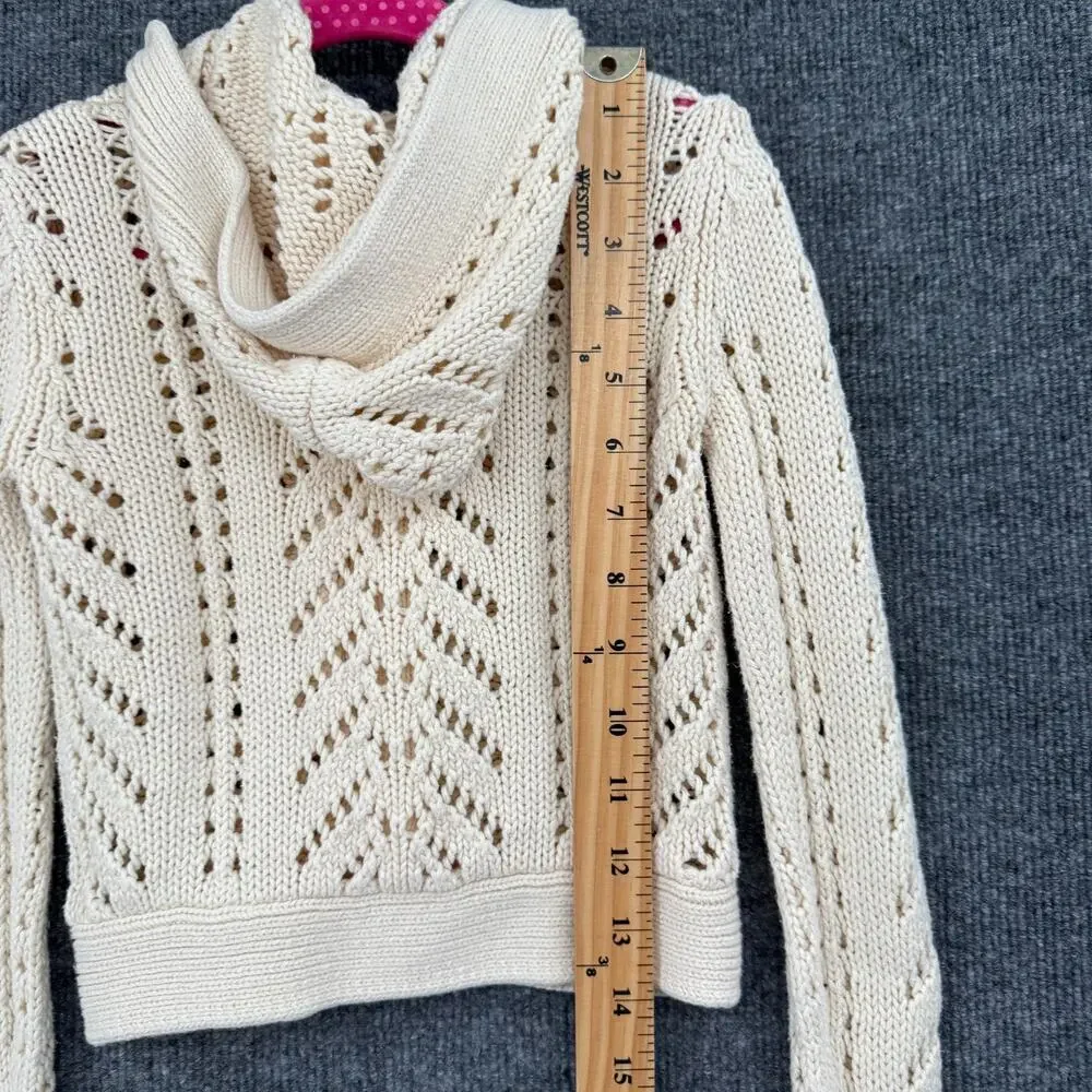 Vintage Old Navy Girls Chunky Open Knit Hooded Sweater Size S Cream Button Front